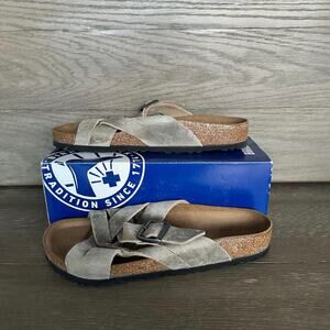 Birkenstock Lugano Men’s 43 Faded Khaki Slip On Sandal Oiled Leather